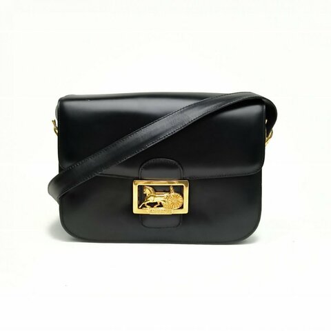 CELINE 黑色牛皮金扣中古馬車扣單肩包肩背包