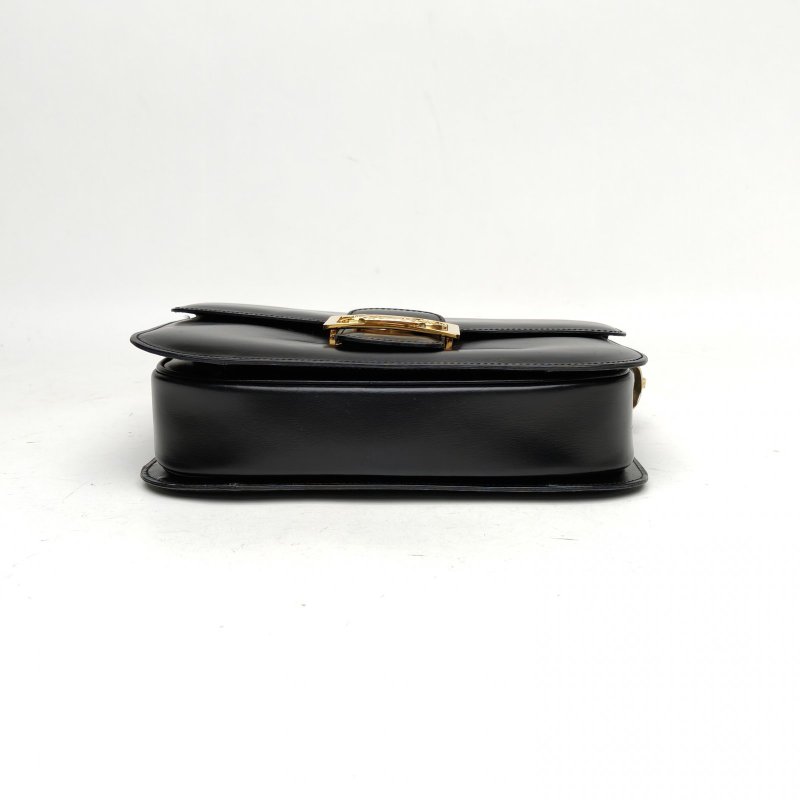 CELINE 黑色牛皮金扣中古馬車扣單肩包肩背包-4
