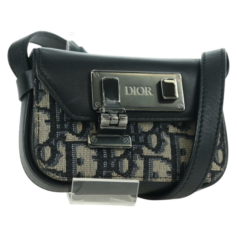 【日本直送】Christian Dior Trotter帆布Dior Lock肩背包，海軍藍/銀色，正品，貨號175822M-0