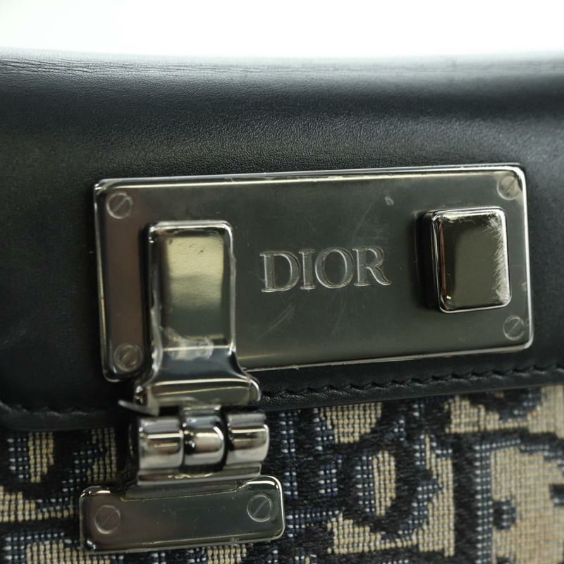 【日本直送】Christian Dior Trotter帆布Dior Lock肩背包，海軍藍/銀色，正品，貨號175822M-18