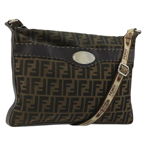 FENDI Zucca帆布Celeria單肩包 黑色棕色 正品 am11350A