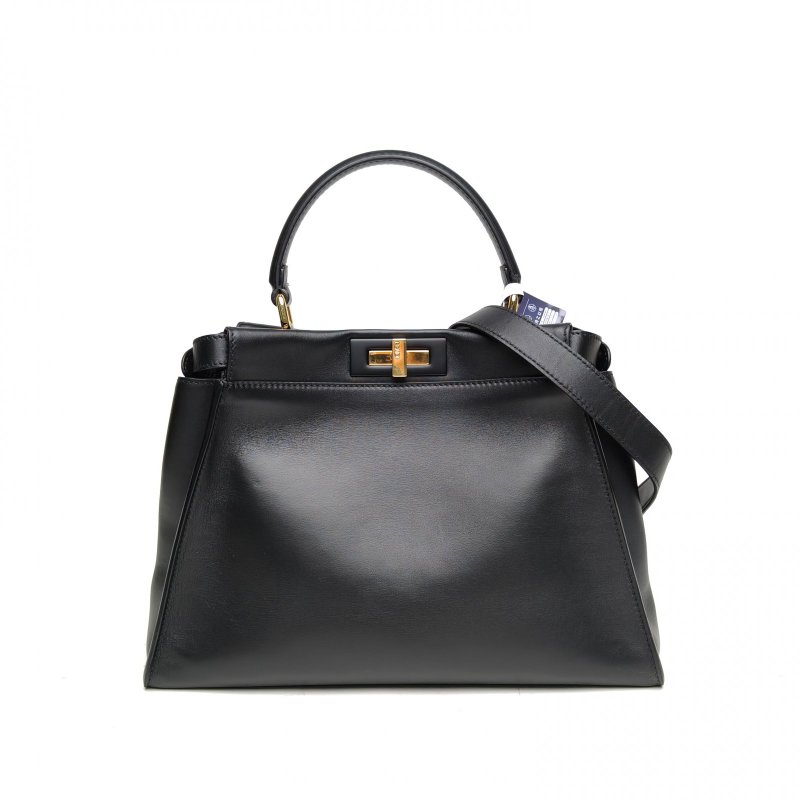 FENDI PEEKABOOREGULAR中號黑色牛皮肩背包-0