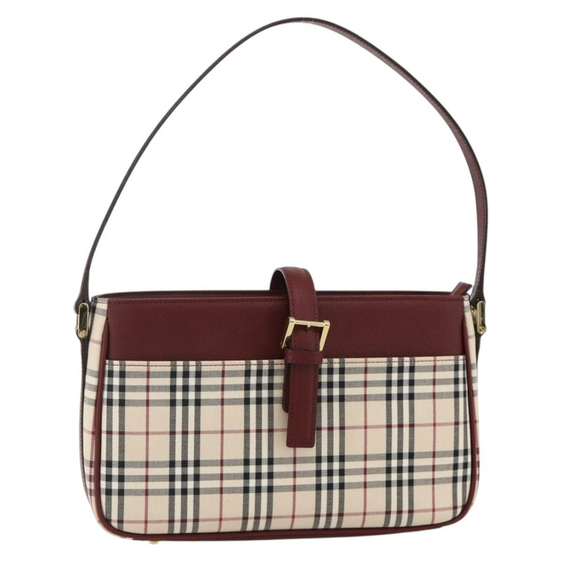 【日本直送】BURBERRY Nova 格紋手提包 帆布 米色 金色 正品 am11357V-0