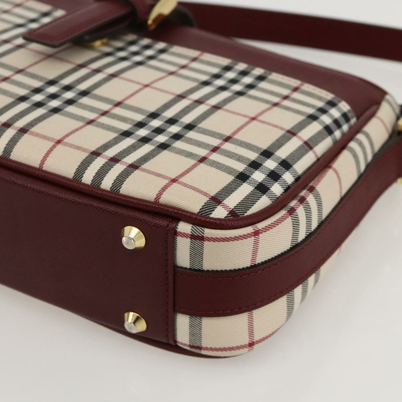 【日本直送】BURBERRY Nova 格紋手提包 帆布 米色 金色 正品 am11357V-8