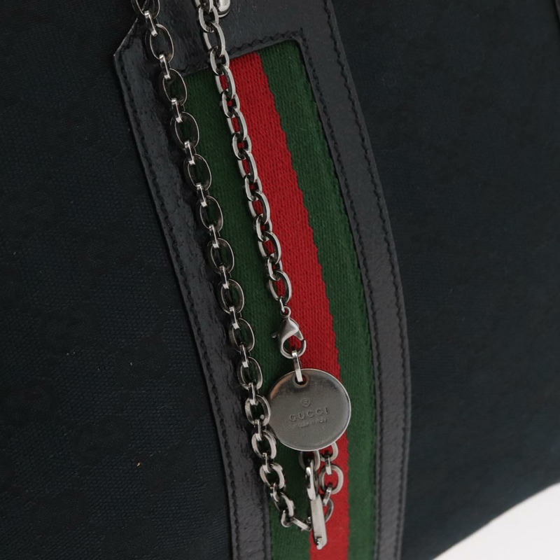 【日本直送】GUCCI GG帆布織帶雪莉系列手提包 黑色 銀色 紅色 145997 正品 ka3881A-8