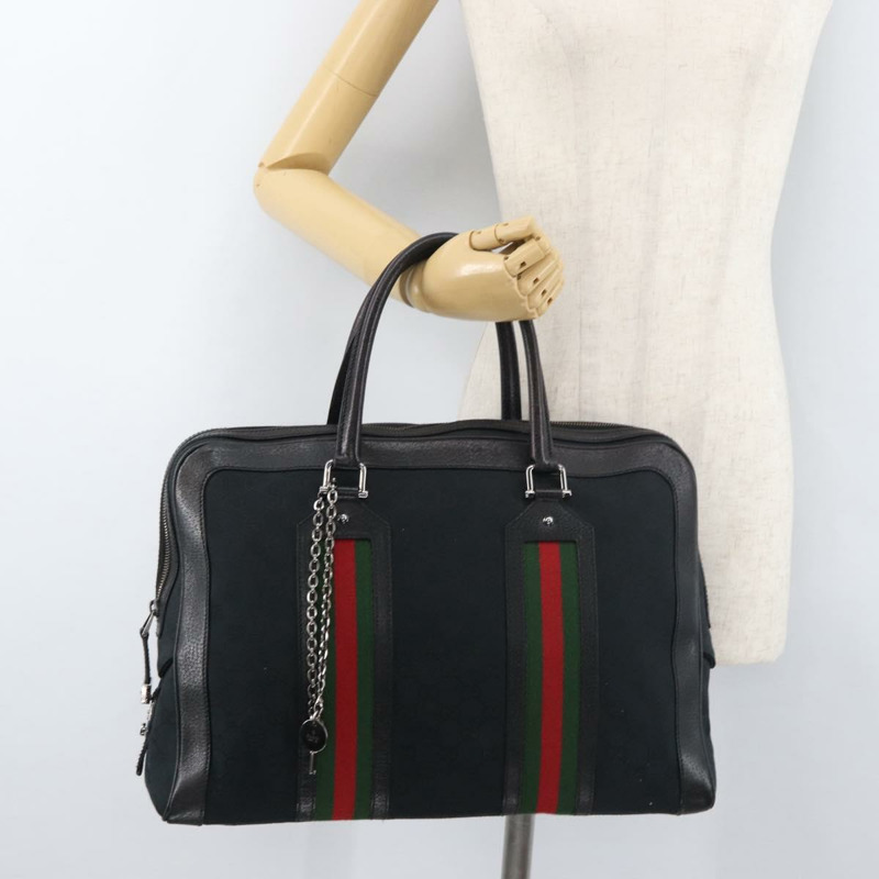 【日本直送】GUCCI GG帆布織帶雪莉系列手提包 黑色 銀色 紅色 145997 正品 ka3881A-23