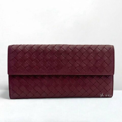 S5187-BV長夾 酒紅編織兩折長夾