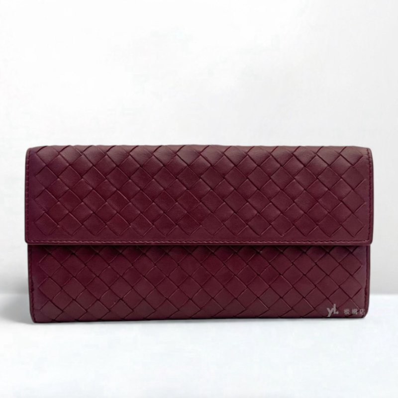 S5187-BV長夾 酒紅編織兩折長夾-0