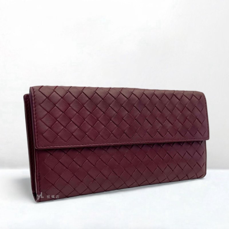 S5187-BV長夾 酒紅編織兩折長夾-1