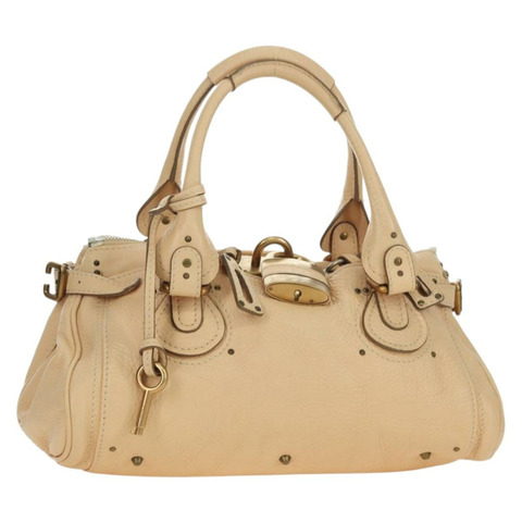 Chloe Paddington 手提包 皮革 米色 金 銀色 正品 am11351SAV