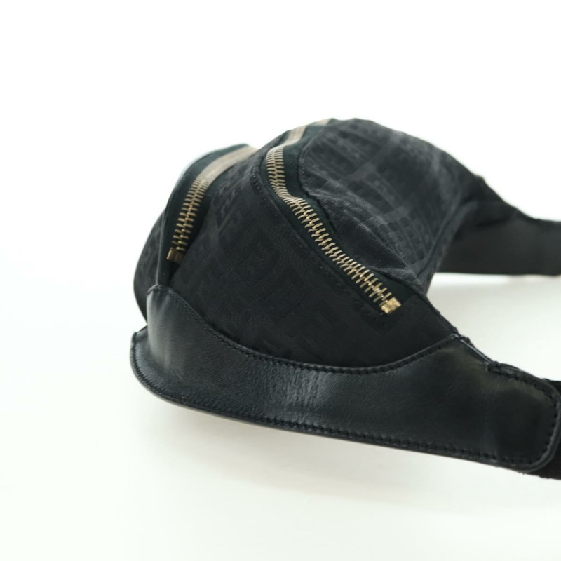 【日本直送】FENDI Zucchino帆布Mamma Baguette腰包 黑色金色 Auth am11355V-3