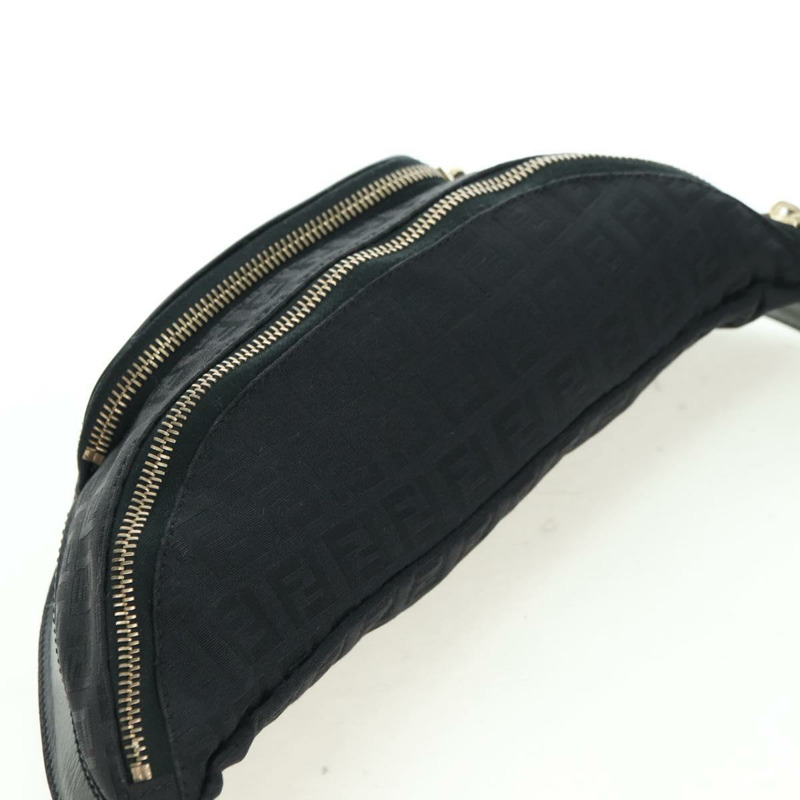 【日本直送】FENDI Zucchino帆布Mamma Baguette腰包 黑色金色 Auth am11355V-5