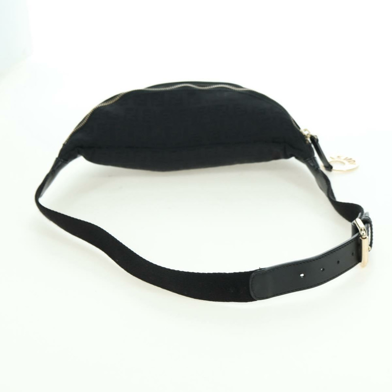【日本直送】FENDI Zucchino帆布Mamma Baguette腰包 黑色金色 Auth am11355V-6