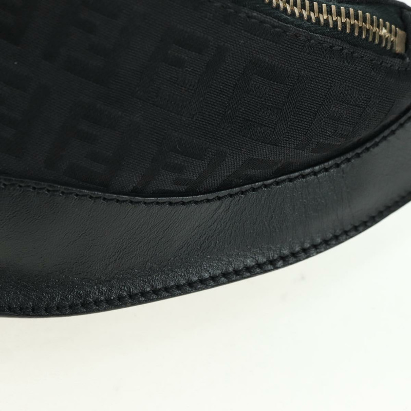 【日本直送】FENDI Zucchino帆布Mamma Baguette腰包 黑色金色 Auth am11355V-15