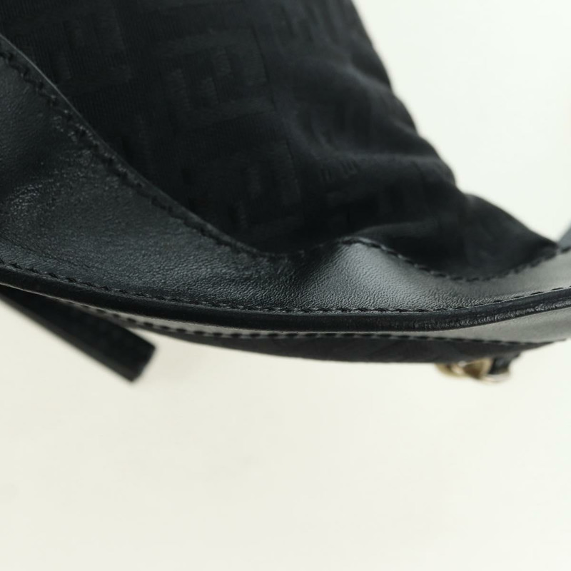 【日本直送】FENDI Zucchino帆布Mamma Baguette腰包 黑色金色 Auth am11355V-17