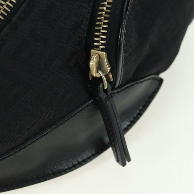 【日本直送】FENDI Zucchino帆布Mamma Baguette腰包 黑色金色 Auth am11355V-18