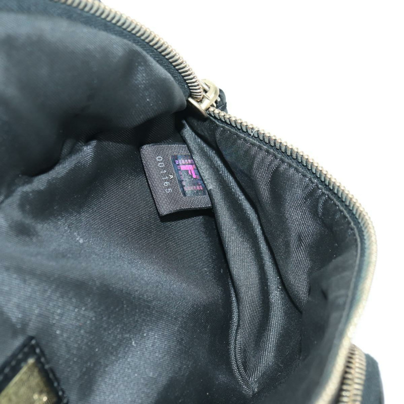 【日本直送】FENDI Zucchino帆布Mamma Baguette腰包 黑色金色 Auth am11355V-20