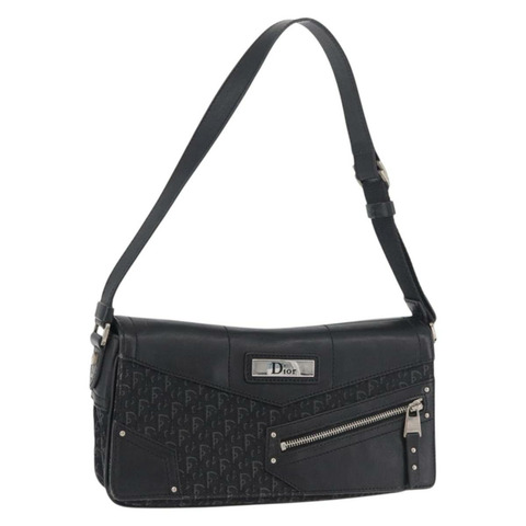 Christian Dior Trotter帆布肩背包 黑色 銀色 正品 176057A