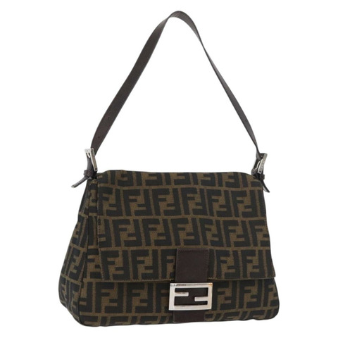 FENDI Zucca帆布Mamma Baguette單肩包 棕色/黑色 正品 176565SAV
