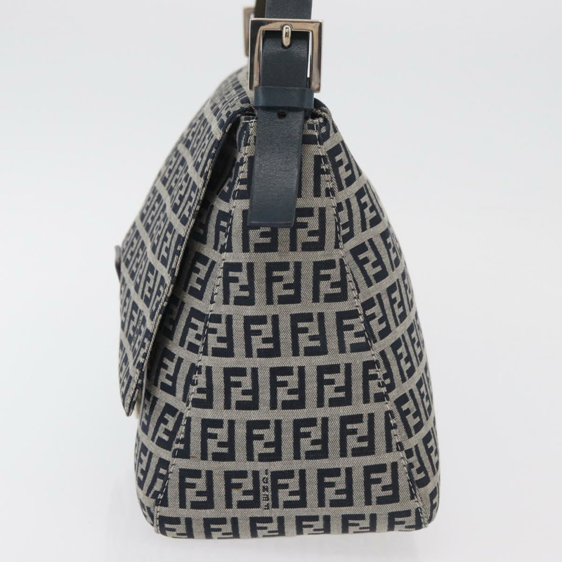【日本直送】FENDI Zucchino 帆布 Mamma Baguette 單肩包 海軍藍 銀色 正品 176566V-2