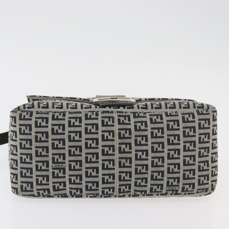 【日本直送】FENDI Zucchino 帆布 Mamma Baguette 單肩包 海軍藍 銀色 正品 176566V-4