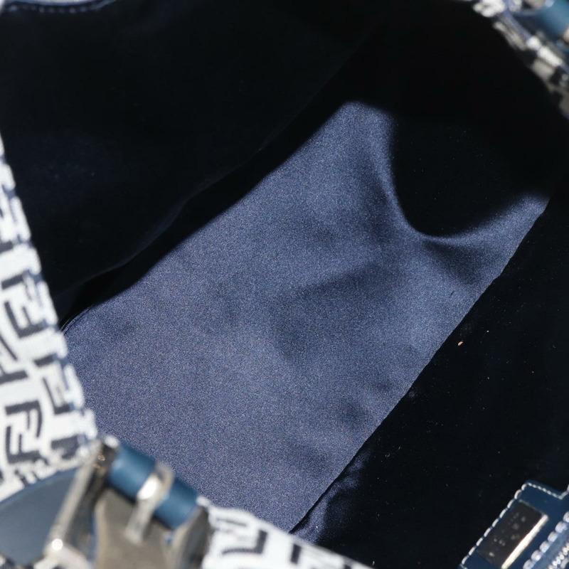 【日本直送】FENDI Zucchino 帆布 Mamma Baguette 單肩包 海軍藍 銀色 正品 176566V-9