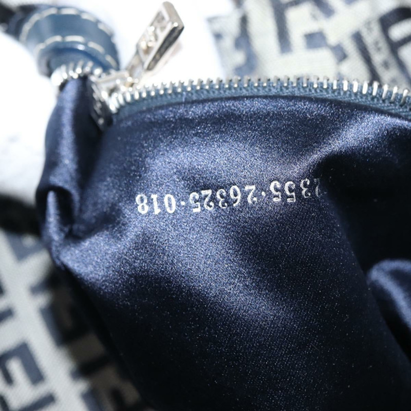 【日本直送】FENDI Zucchino 帆布 Mamma Baguette 單肩包 海軍藍 銀色 正品 176566V-10