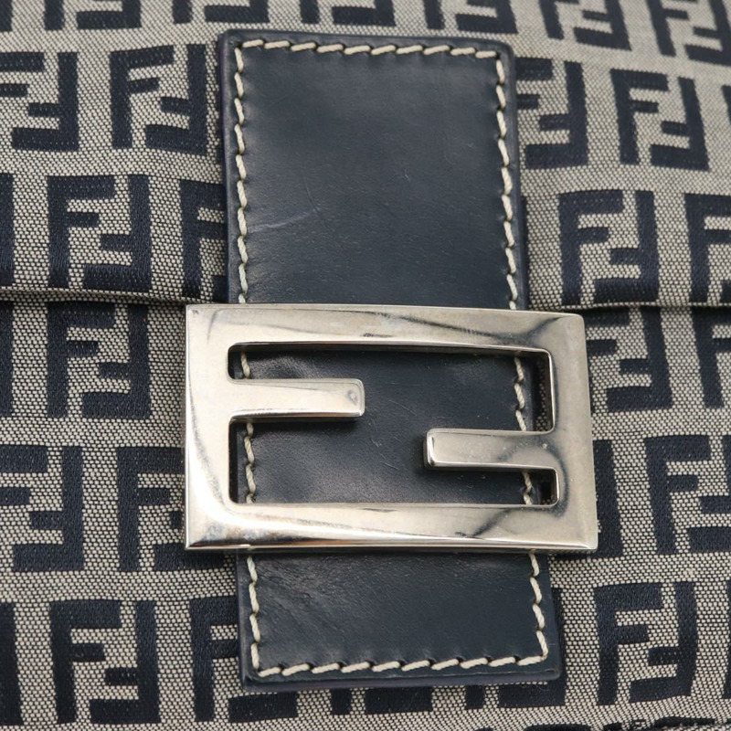 【日本直送】FENDI Zucchino 帆布 Mamma Baguette 單肩包 海軍藍 銀色 正品 176566V-18