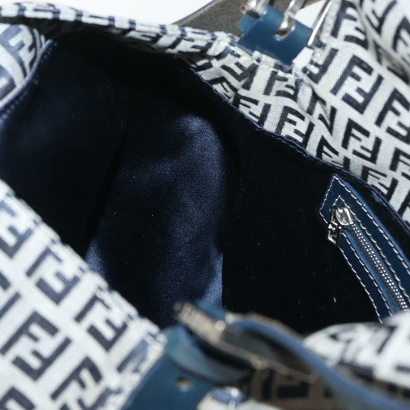 【日本直送】FENDI Zucchino 帆布 Mamma Baguette 單肩包 海軍藍 銀色 正品 176566V-22