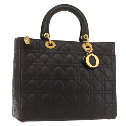 Christian Dior Canage 手提包，羊皮材質，棕色，金色，正品，貨號 176393SAV