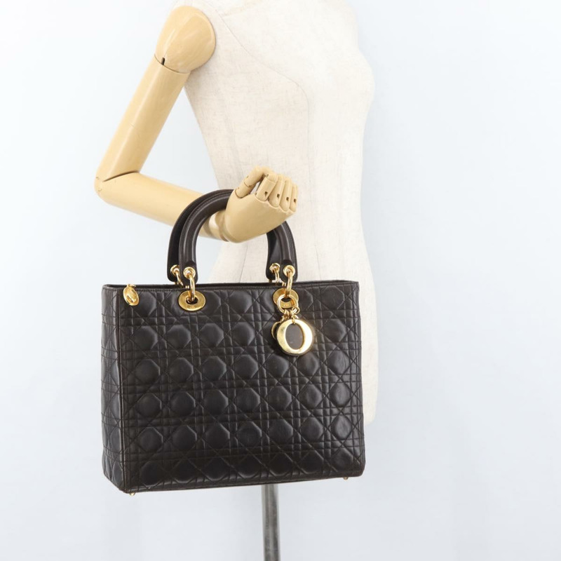 【日本直送】Christian Dior Canage 手提包，羊皮材質，棕色，金色，正品，貨號 176393SAV-23