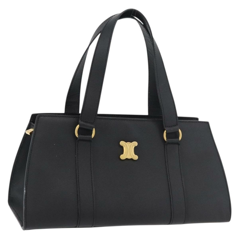【日本直送】CELINE Triomphe 手提包，黑色金色皮革，正品 mr2394A-0