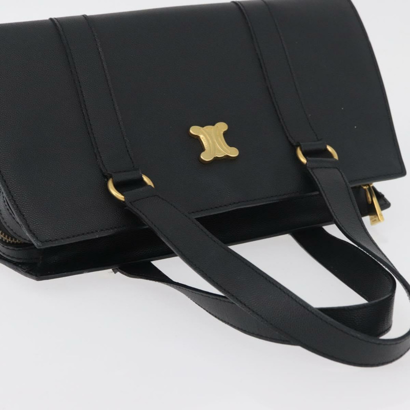 【日本直送】CELINE Triomphe 手提包，黑色金色皮革，正品 mr2394A-5