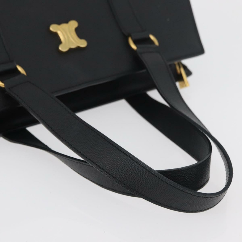 【日本直送】CELINE Triomphe 手提包，黑色金色皮革，正品 mr2394A-6
