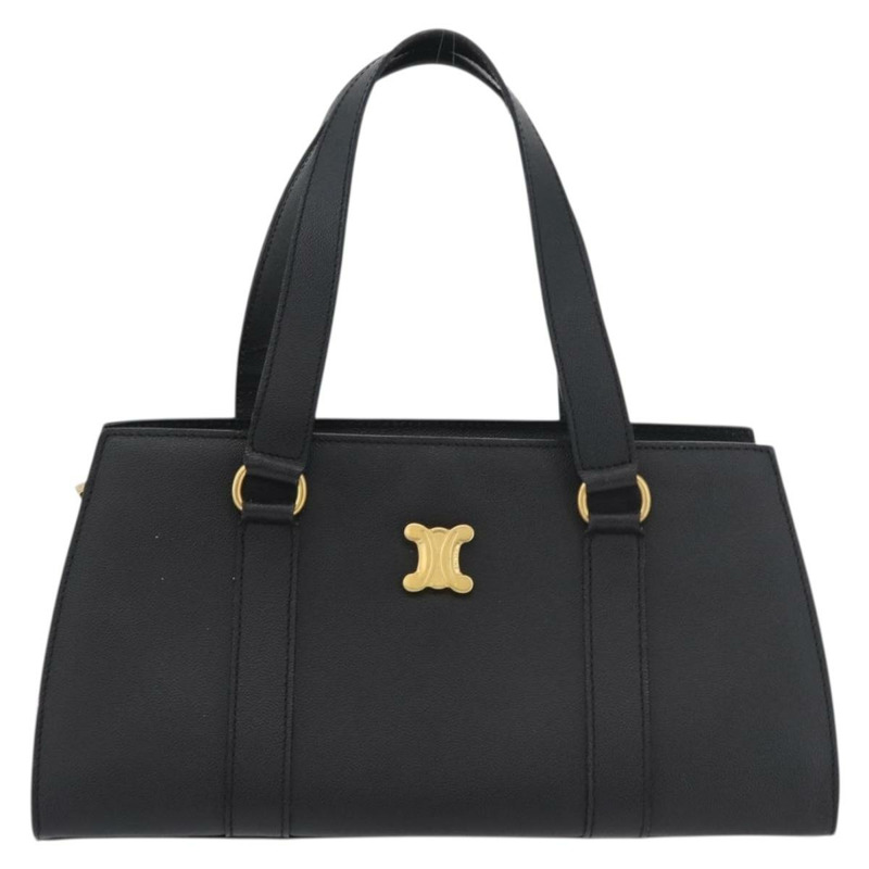 【日本直送】CELINE Triomphe 手提包，黑色金色皮革，正品 mr2394A-12