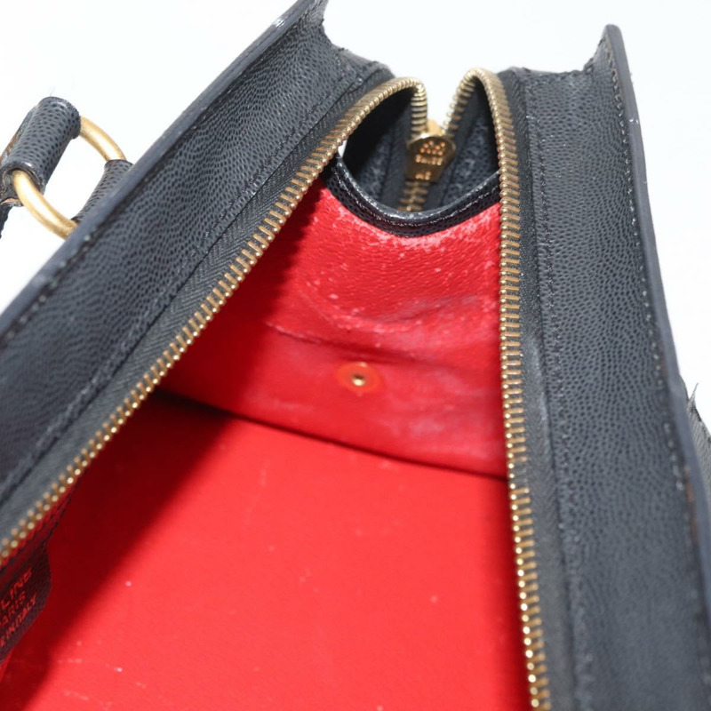 【日本直送】CELINE Triomphe 手提包，黑色金色皮革，正品 mr2394A-20