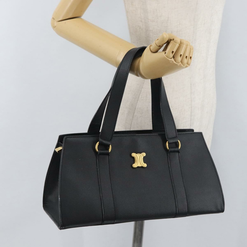 【日本直送】CELINE Triomphe 手提包，黑色金色皮革，正品 mr2394A-23