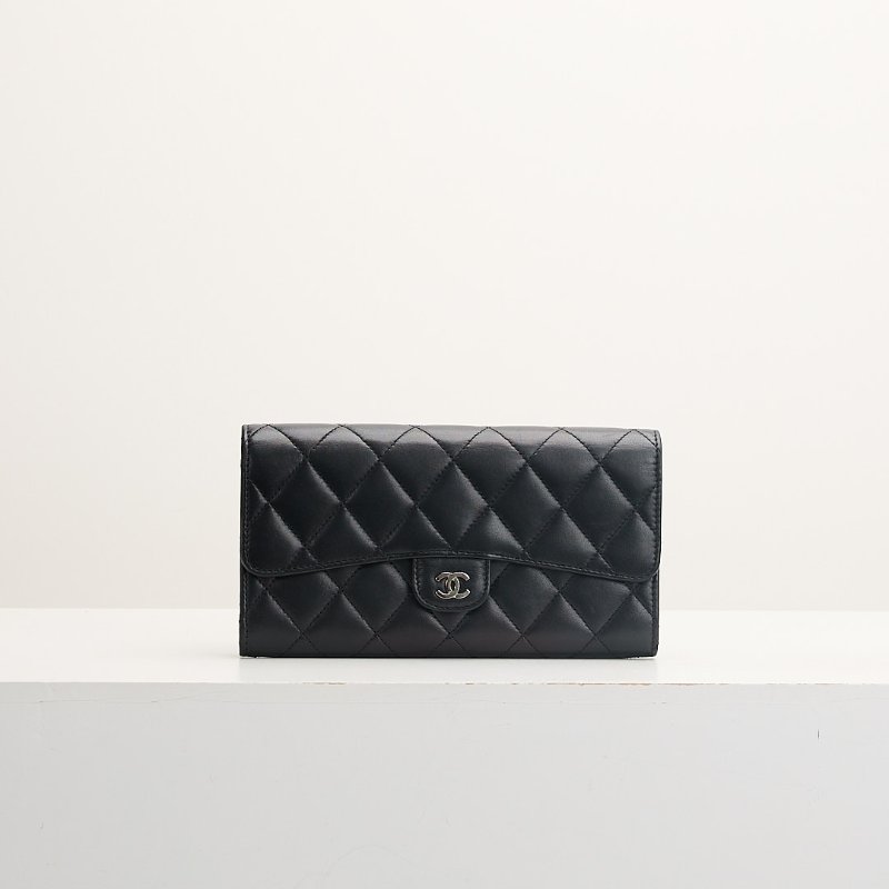 二手Chanel CF長夾/黑銀羊-0