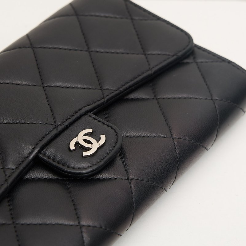 二手Chanel CF長夾/黑銀羊-4