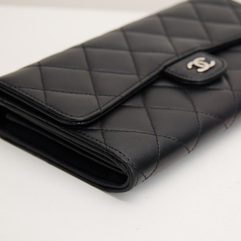 二手Chanel CF長夾/黑銀羊-5