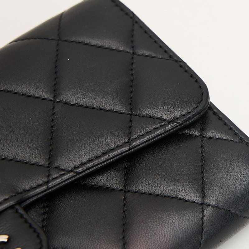 二手Chanel CF長夾/黑銀羊-14