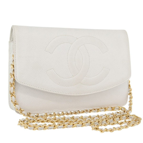 香奈兒鏈單背包 魚子醬紋白金 CC Auth mr2378A