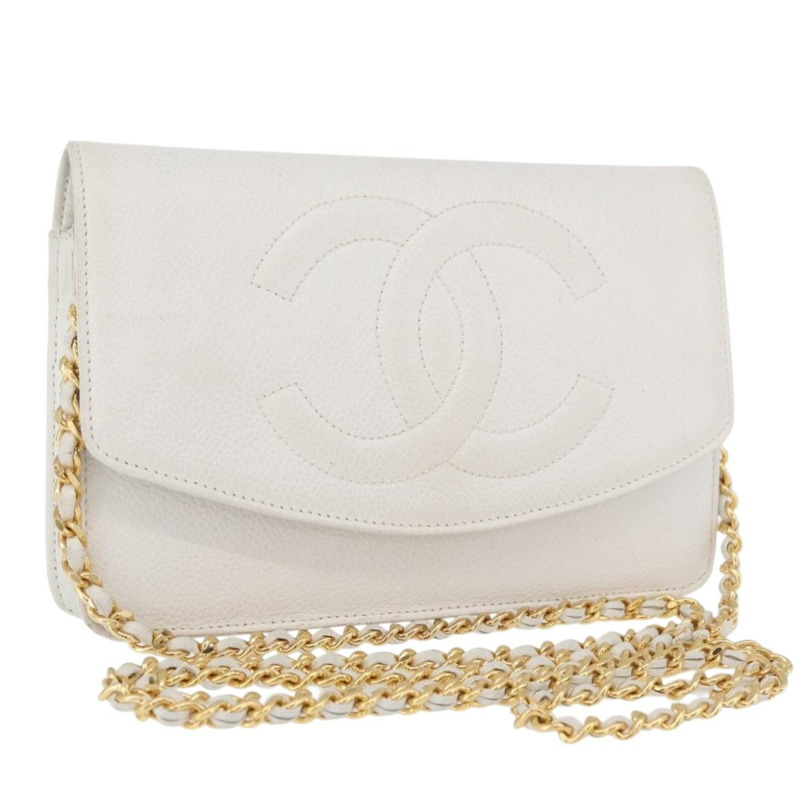 【日本直送】香奈兒鏈單背包 魚子醬紋白金 CC Auth mr2378A-0