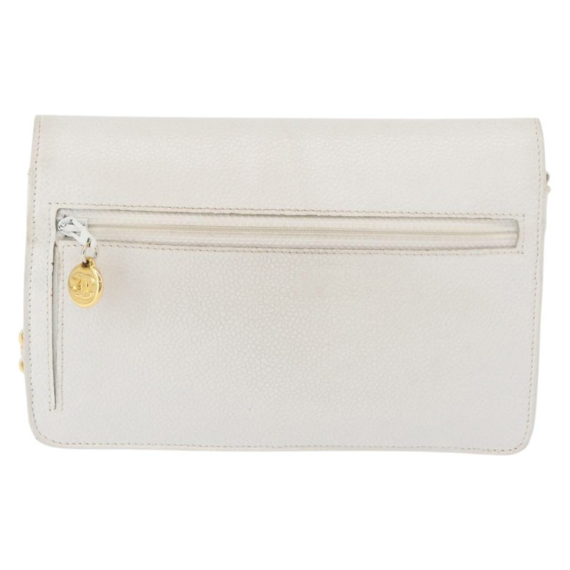 【日本直送】香奈兒鏈單背包 魚子醬紋白金 CC Auth mr2378A-1