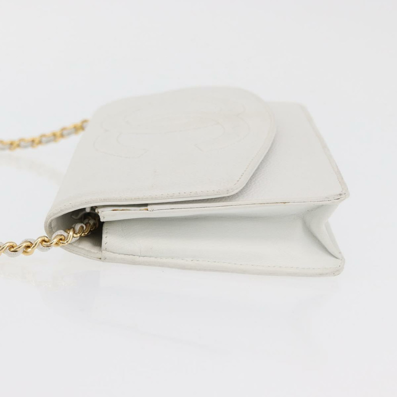 【日本直送】香奈兒鏈單背包 魚子醬紋白金 CC Auth mr2378A-3