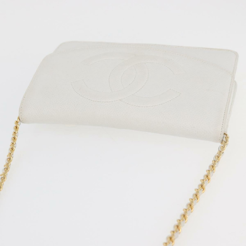 【日本直送】香奈兒鏈單背包 魚子醬紋白金 CC Auth mr2378A-5