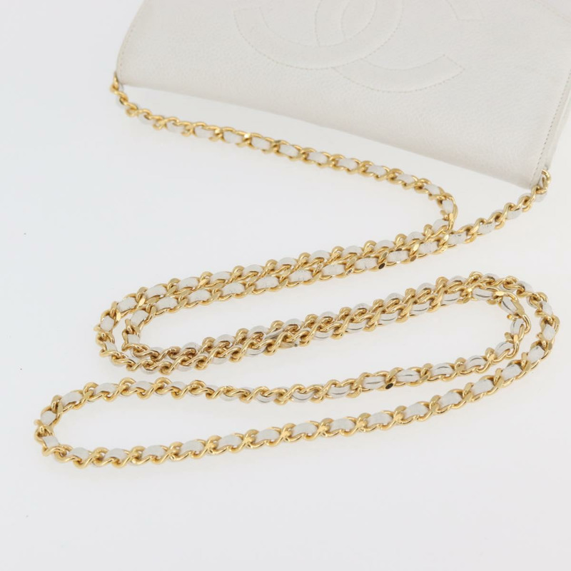 【日本直送】香奈兒鏈單背包 魚子醬紋白金 CC Auth mr2378A-6