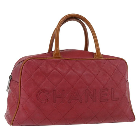 香奈兒波士頓包 魚子醬皮粉紅 CC Auth mr2346A