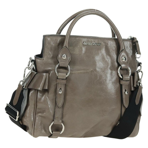 Miu Miu 手提包 真皮 兩用 棕色 銀色 正品 176201SAM