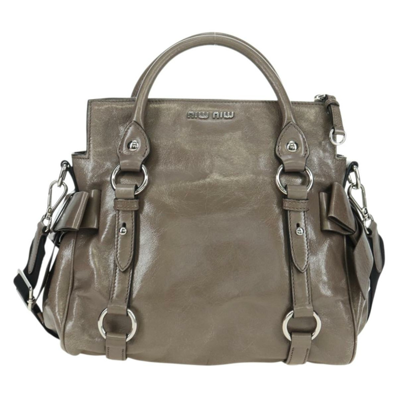 【日本直送】Miu Miu 手提包 真皮 兩用 棕色 銀色 正品 176201SAM-12